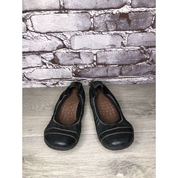 Taos Black Leather Slip On Elastic Ballet Flats Shoes Women Sz 39EU/8.5M US - Picture 4 of 16